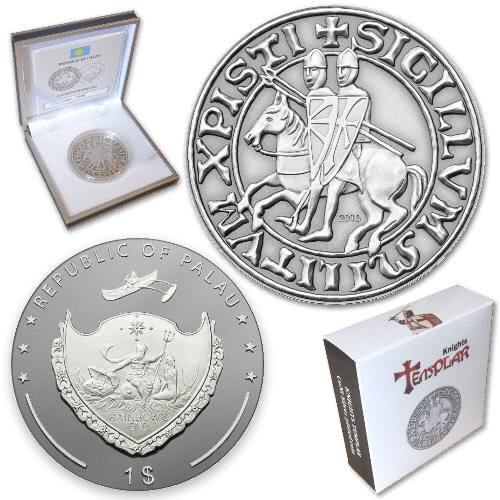 Palau 1 Dollar 2013 KNIGHTS TEMPLAR coin Silver plated Antique Finish - Image 3