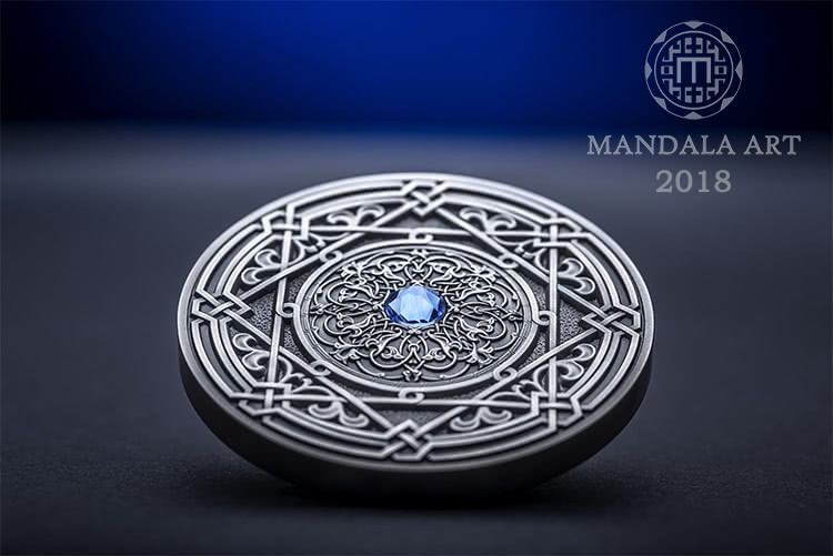 Fiji 10 Dollars 2018 Silver 999. 3oz Antique Finish MANDALA ART IV "Moresque" - Image 3