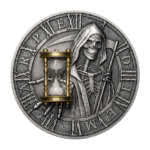 Niue 5 Dollars 2018 Silver 999. 2oz Ø50mm Antique Finish :: CARPE DIEM with sand Hourglass