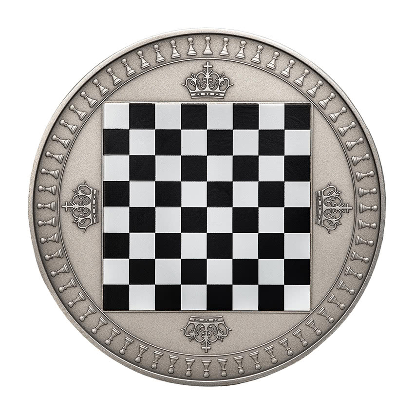 Niue 5 Dollars 2018 Silver 999. 2oz Ø63mm Antique Finish :: CHESS COIN