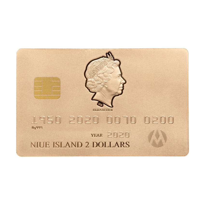 Niue 2 Dollars 2020 Silver/Gold 999. 46,46g (1,5 oz) Mate Finish :: CREDIT CARD COIN "GOLD"