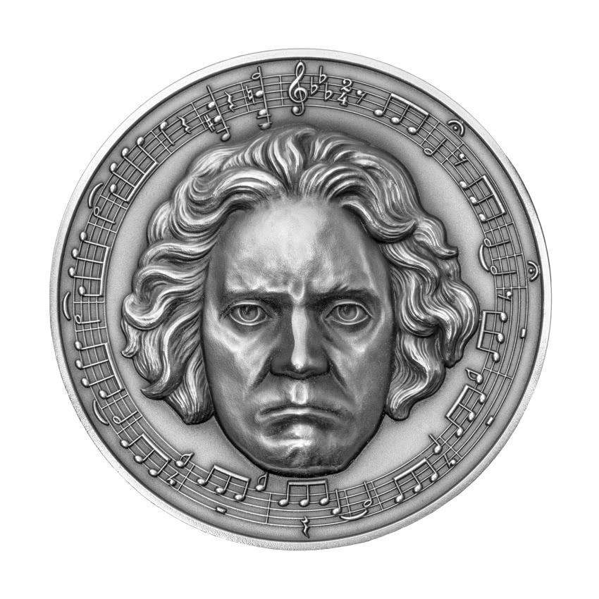 Cameroon 3000 FR 2020 Silver 999. 3oz AF :: BEETHOVEN 250th Anniversary :: w/ true face 3D relief and genuine Diamond