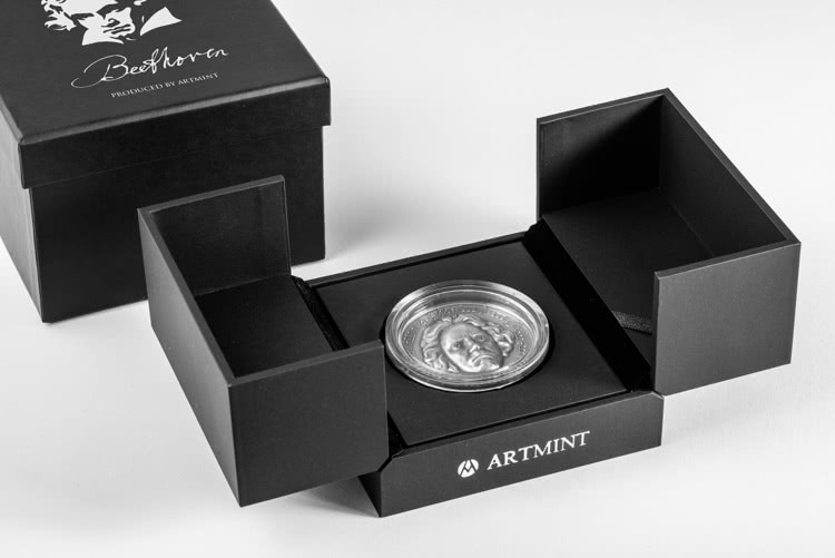 Cameroon 3000 FR 2020 Silver 999. 3oz AF :: BEETHOVEN 250th Anniversary :: w/ true face 3D relief and genuine Diamond - Image 6