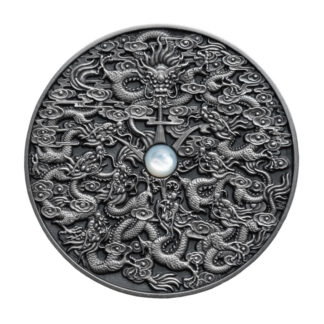 Niue 5 Dollars 2020 Silver 999. 2oz Antique Finish :: NINE DRAGONS Chinese legend
