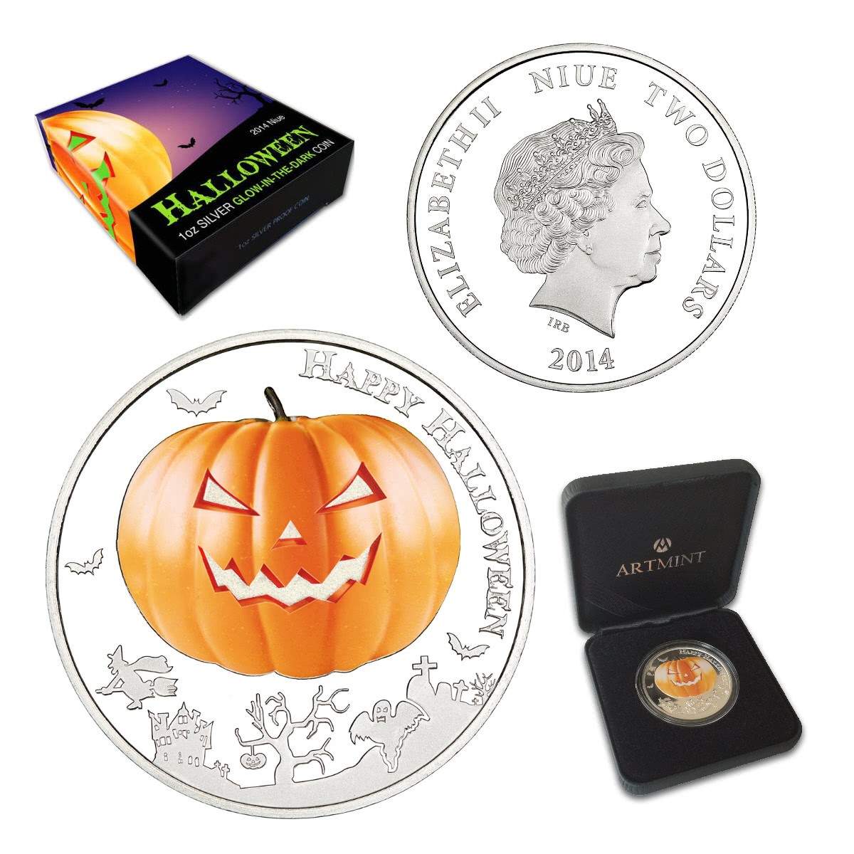 Niue 1 Dollar 2014 Silver 999. 1oz - Halloween Glow-in-the-dark Pumpkin - Image 3