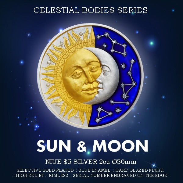 Niue 5$ 2017 Silver AF 999. 2oz "SUN & MOON" - Image 4