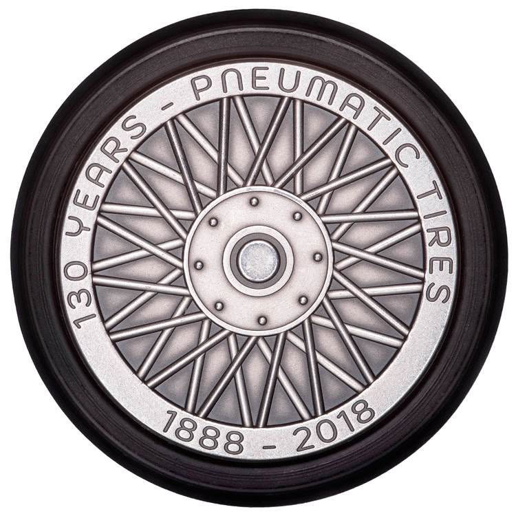 Niue 5$ 2018 Silver 999. 65g Ø40mm Antique Finish :: WHEEL coin with Rubber tire - Image 2