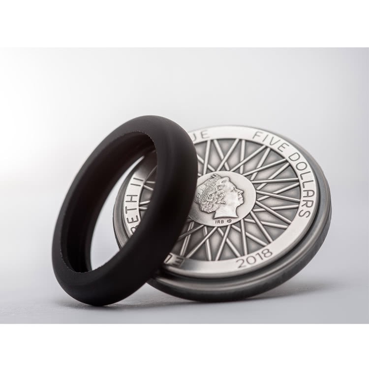 Niue 5$ 2018 Silver 999. 65g Ø40mm Antique Finish :: WHEEL coin with Rubber tire - Image 5