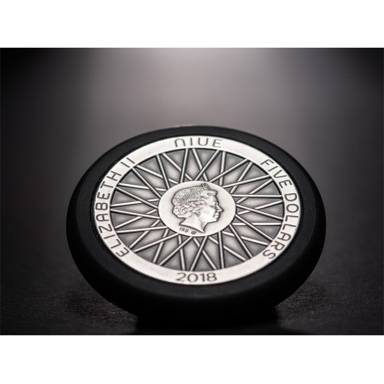 Niue 5$ 2018 Silver 999. 65g Ø40mm Antique Finish :: WHEEL coin with Rubber tire - Image 3