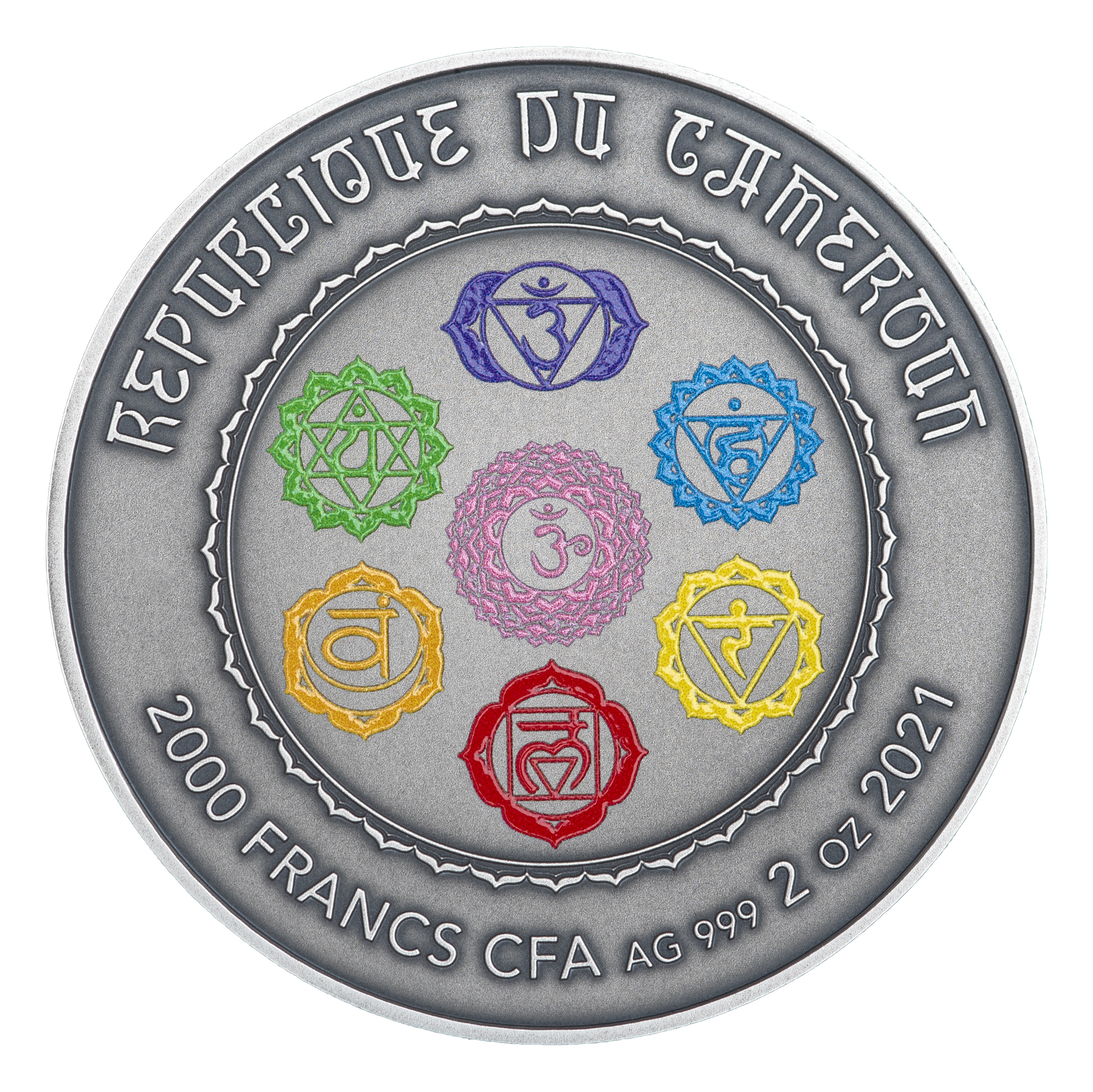 Cameroon 2000 FR 2020 Silver 999. 2oz AF :: The Seven Chakras :: SPECIAL EDITION - Image 2