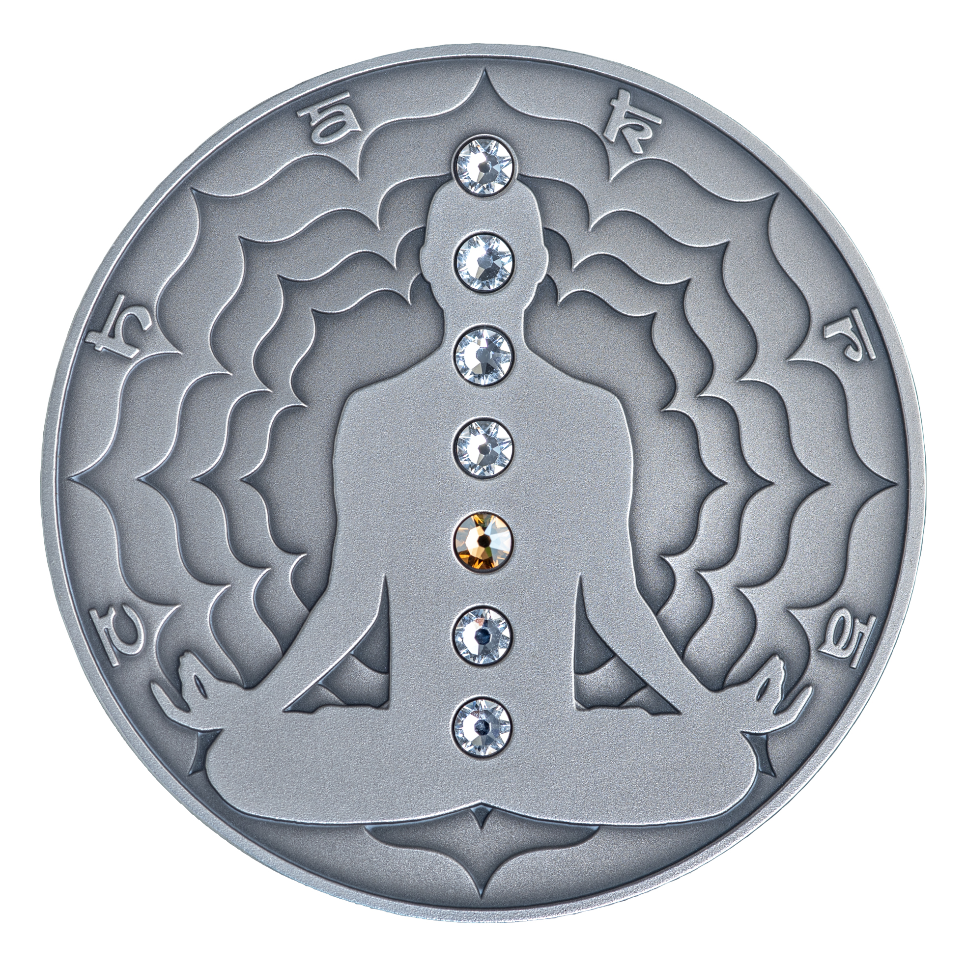 Cameroon 2000 FR 2020 Silver 999. 2oz AF :: The Seven Chakras :: MANIPURA