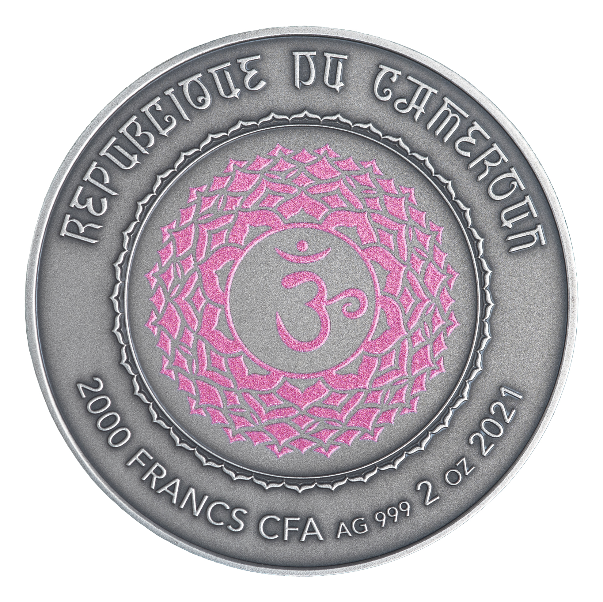 Cameroon 2000 FR 2020 Silver 999. 2oz AF :: The Seven Chakras :: SAHASHARA - Image 2