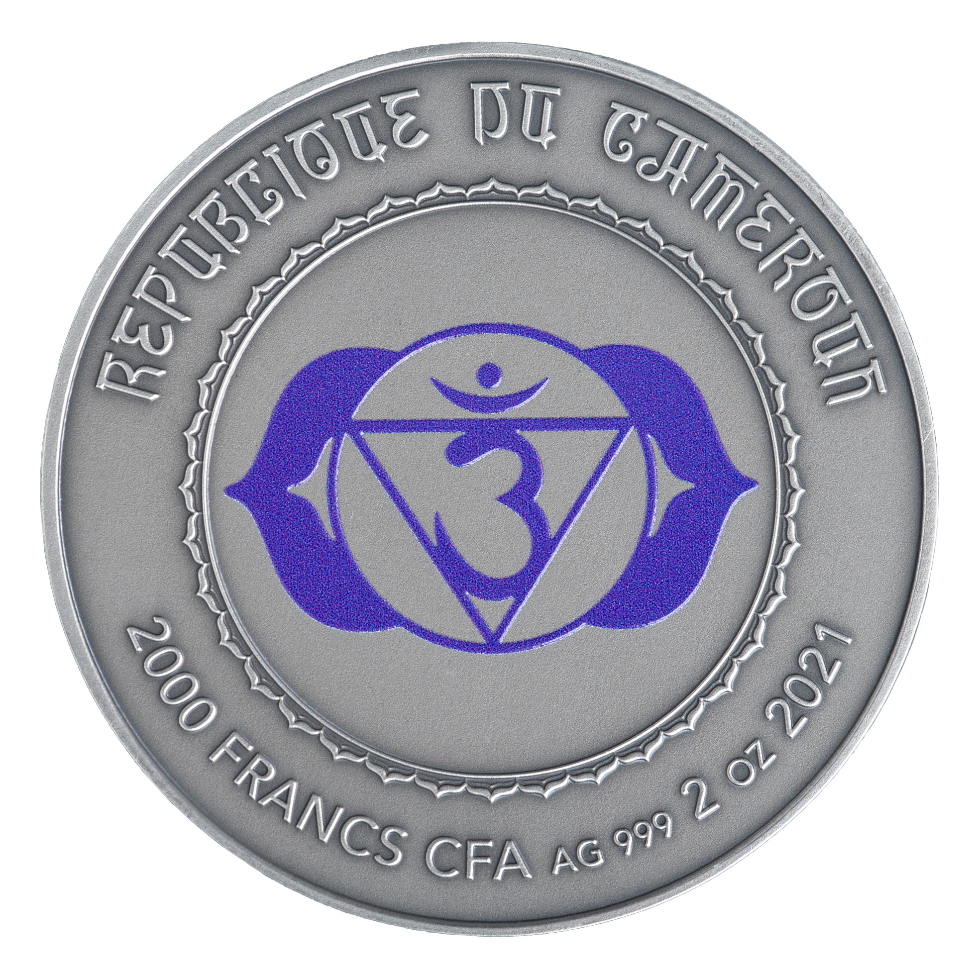 Cameroon 2000 FR 2020 Silver 999. 2oz AF :: The Seven Chakras :: AJNA - Image 2