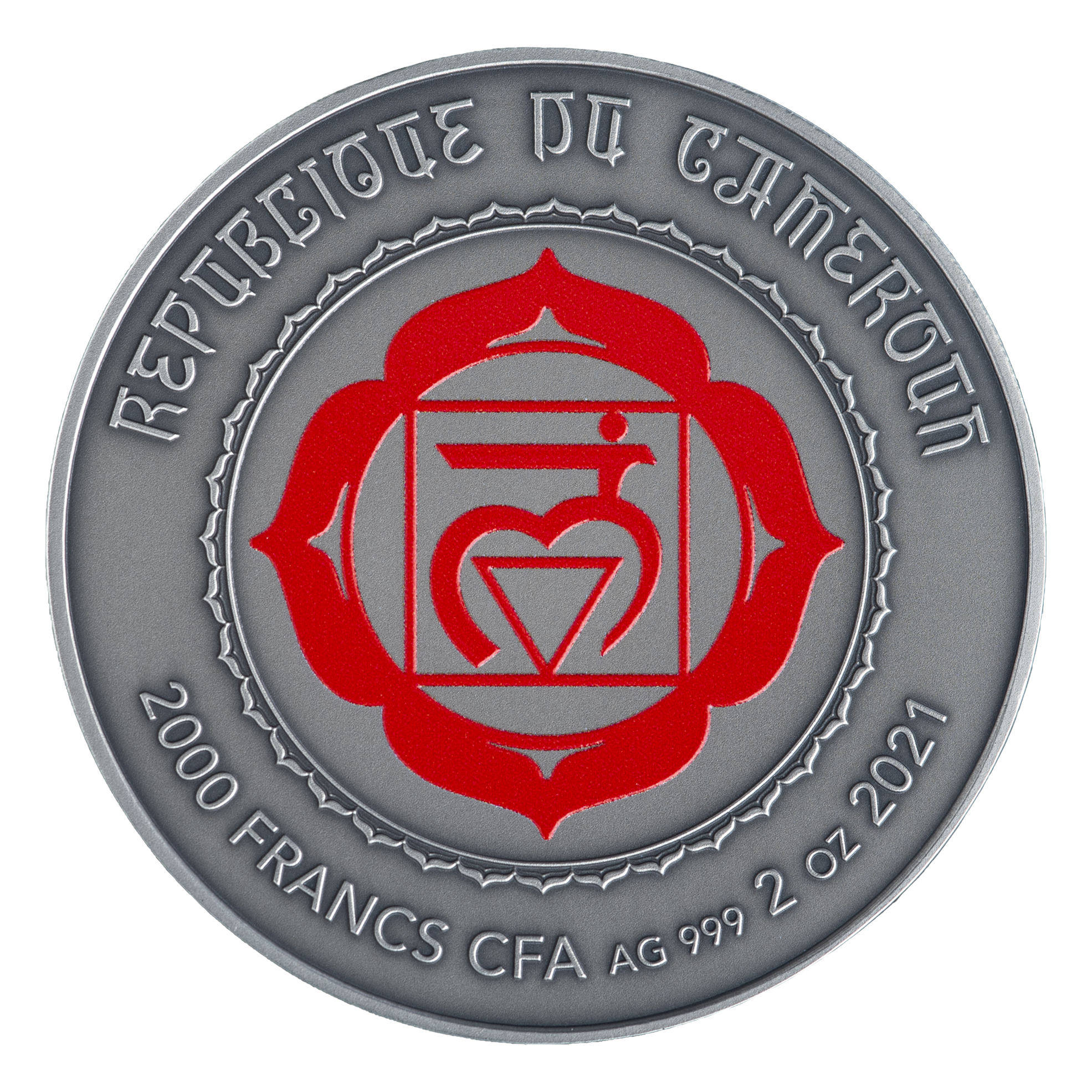 Cameroon 2000 FR 2020 Silver 999. 2oz AF :: The Seven Chakras :: MULADHARA - Image 3