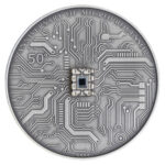 Niue 5 Dollars 2021 Silver 999. 2oz Ø50mm Antique Finish :: MICROCHIP coin with real microprocessor inlay