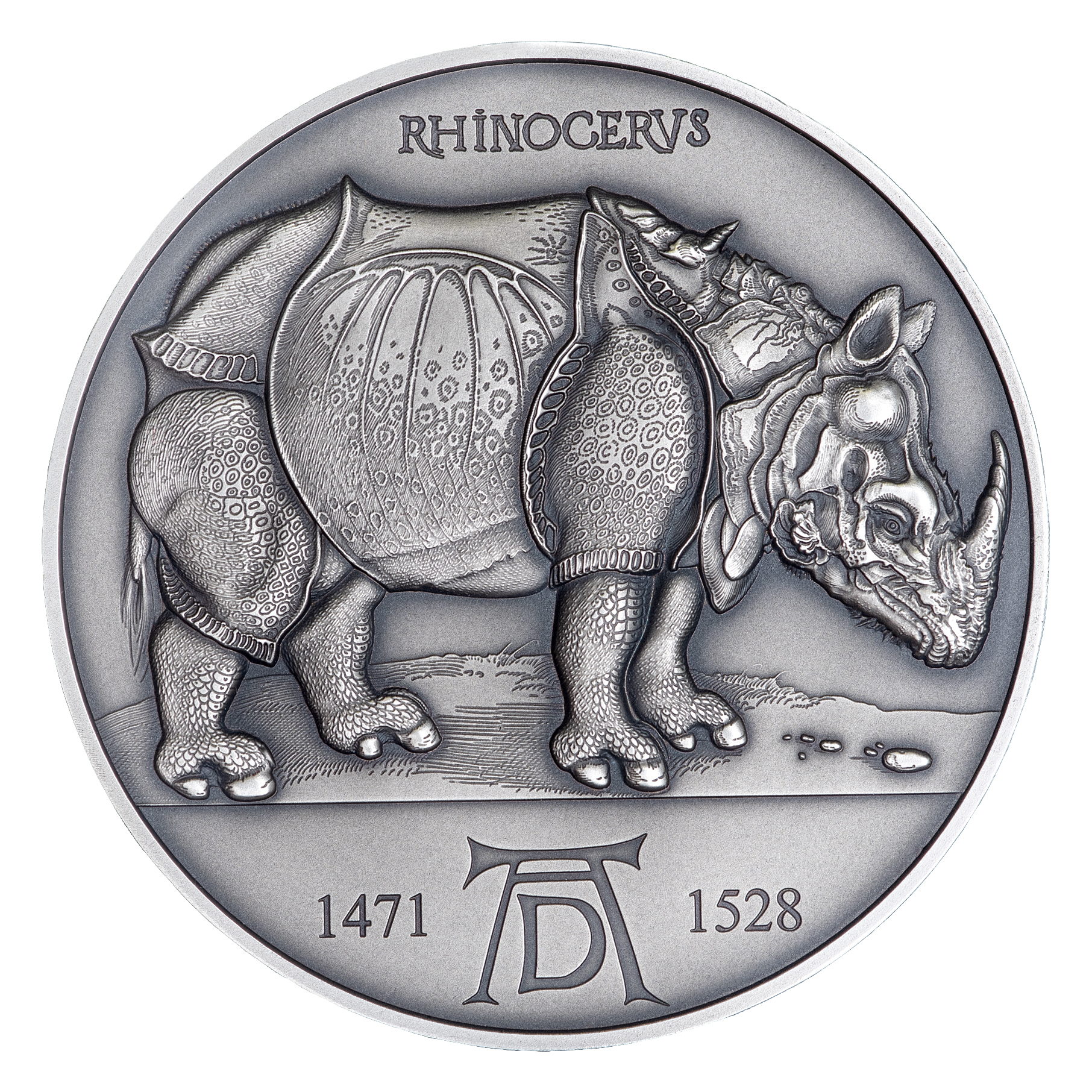 Cameroon 2000 FR 2020 Silver 999. 2oz AF :: ALBRECHT DURER 550th Anniversary :: RHINOCERUS